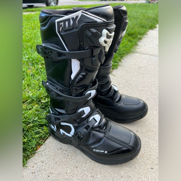 Fox Black and White Racing Boots… Size 7 - Picture 1 of 15